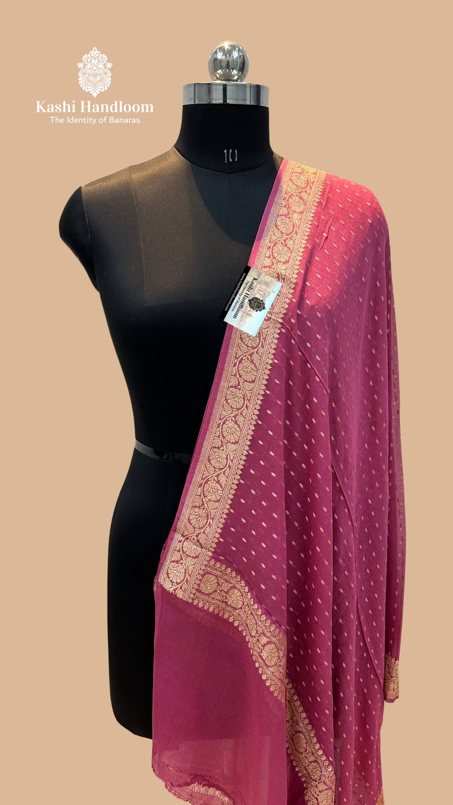 Banaras Handloom Khaddi Georgette Dupatta Gold Zari