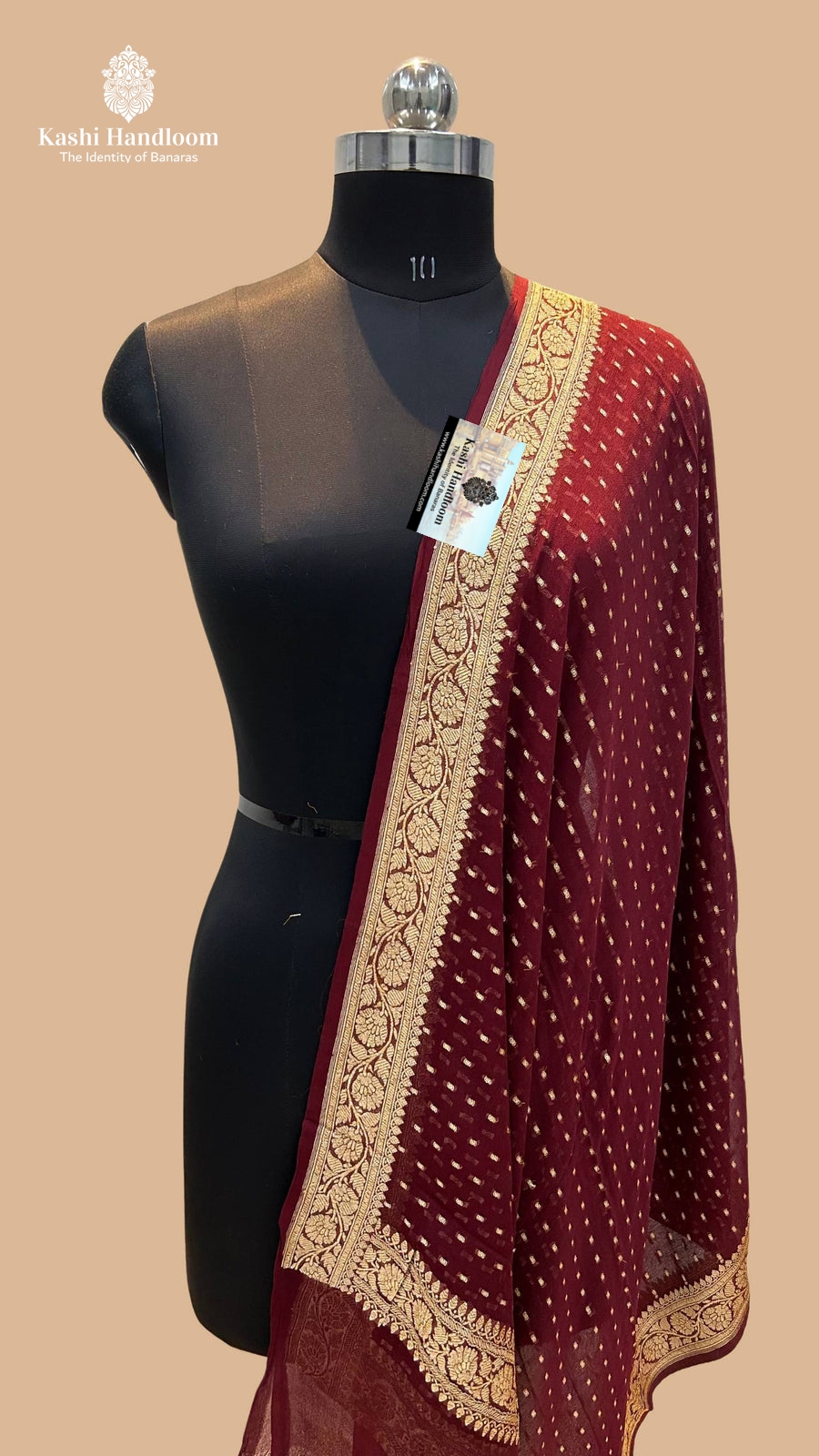 Banaras Handloom Khaddi Georgette Dupatta Gold Zari