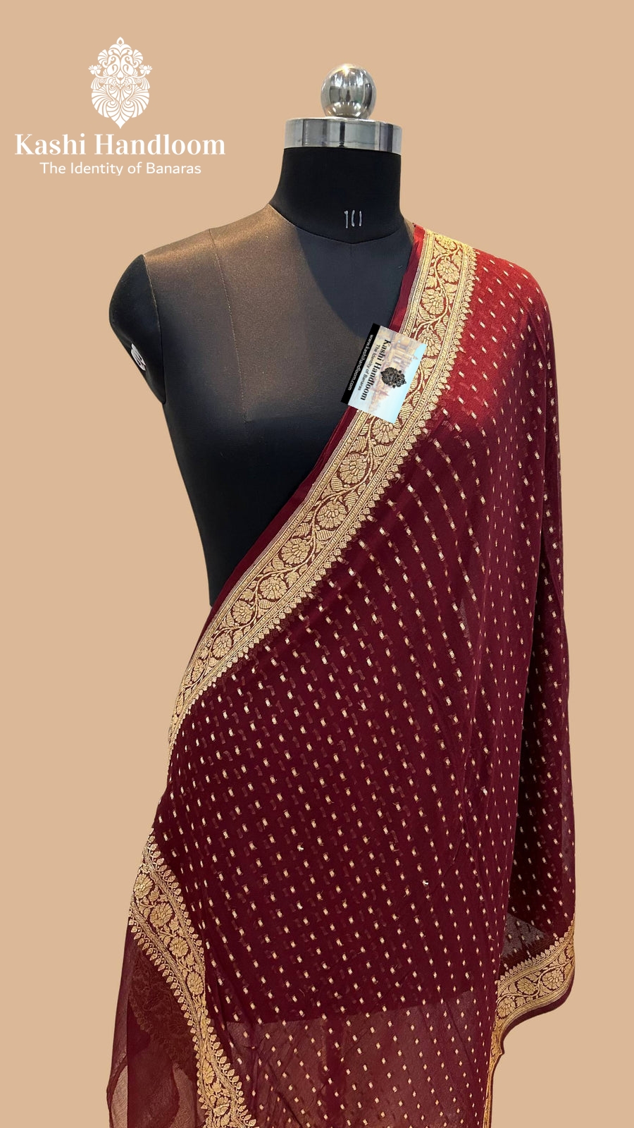 Banaras Handloom Khaddi Georgette Dupatta Gold Zari