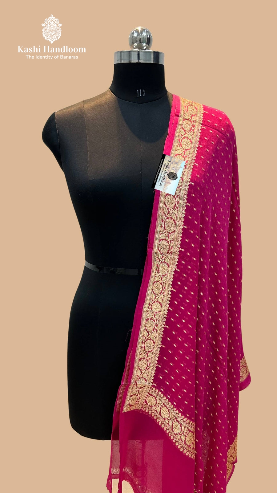 Banaras Handloom Khaddi Georgette Dupatta Gold Zari