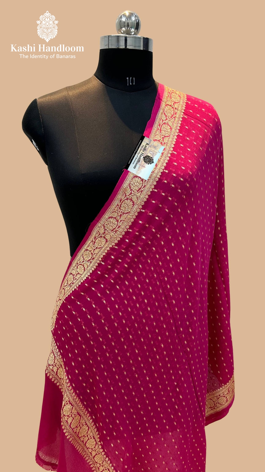 Banaras Handloom Khaddi Georgette Dupatta Gold Zari