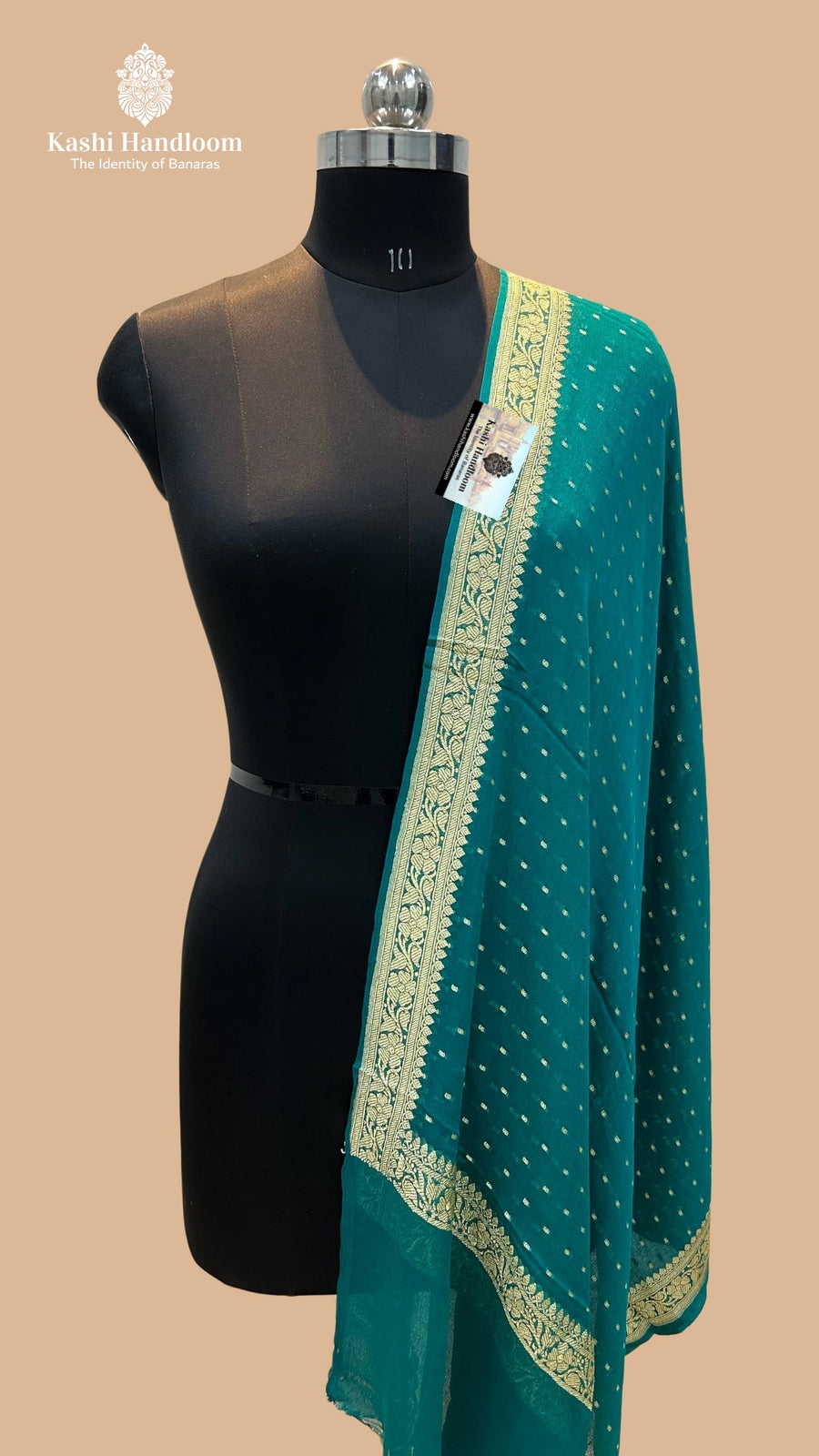 Banaras Handloom Khaddi Georgette Dupatta Gold Zari