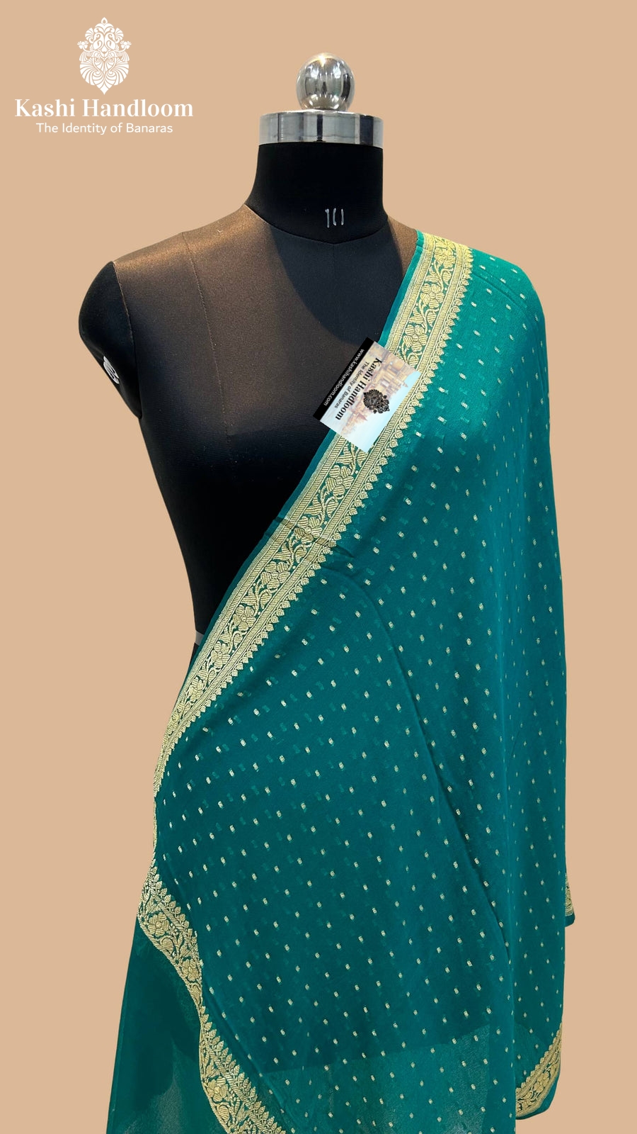 Banaras Handloom Khaddi Georgette Dupatta Gold Zari