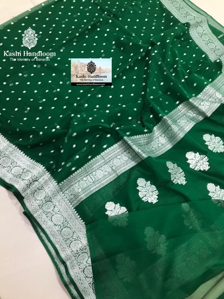 Banaras Handloom Khaddi Georgette Saree Silver Zari