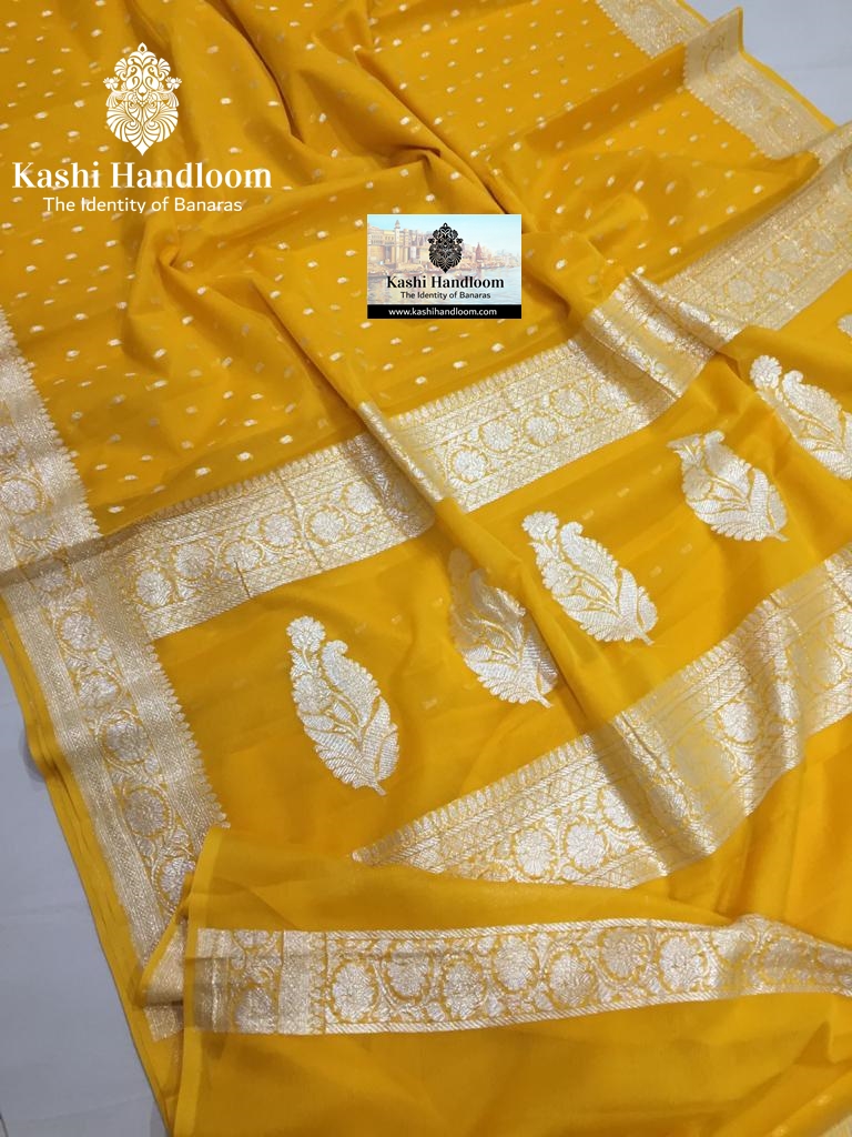 Banaras Handloom Khaddi Georgette Saree Silver Zari