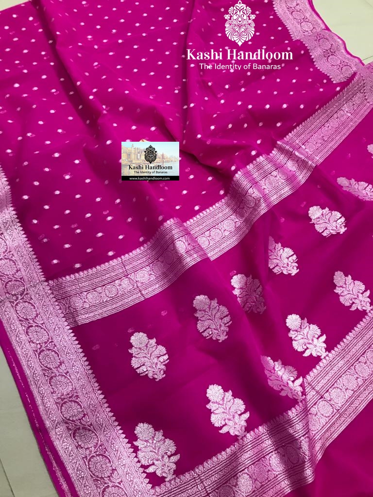 Banaras Handloom Khaddi Georgette Saree Silver Zari