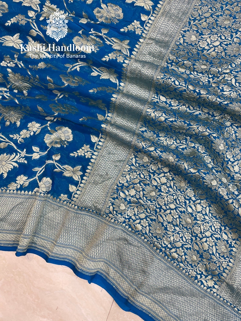 Banaras Handloom Khaddi Georgette Saree Water Zari