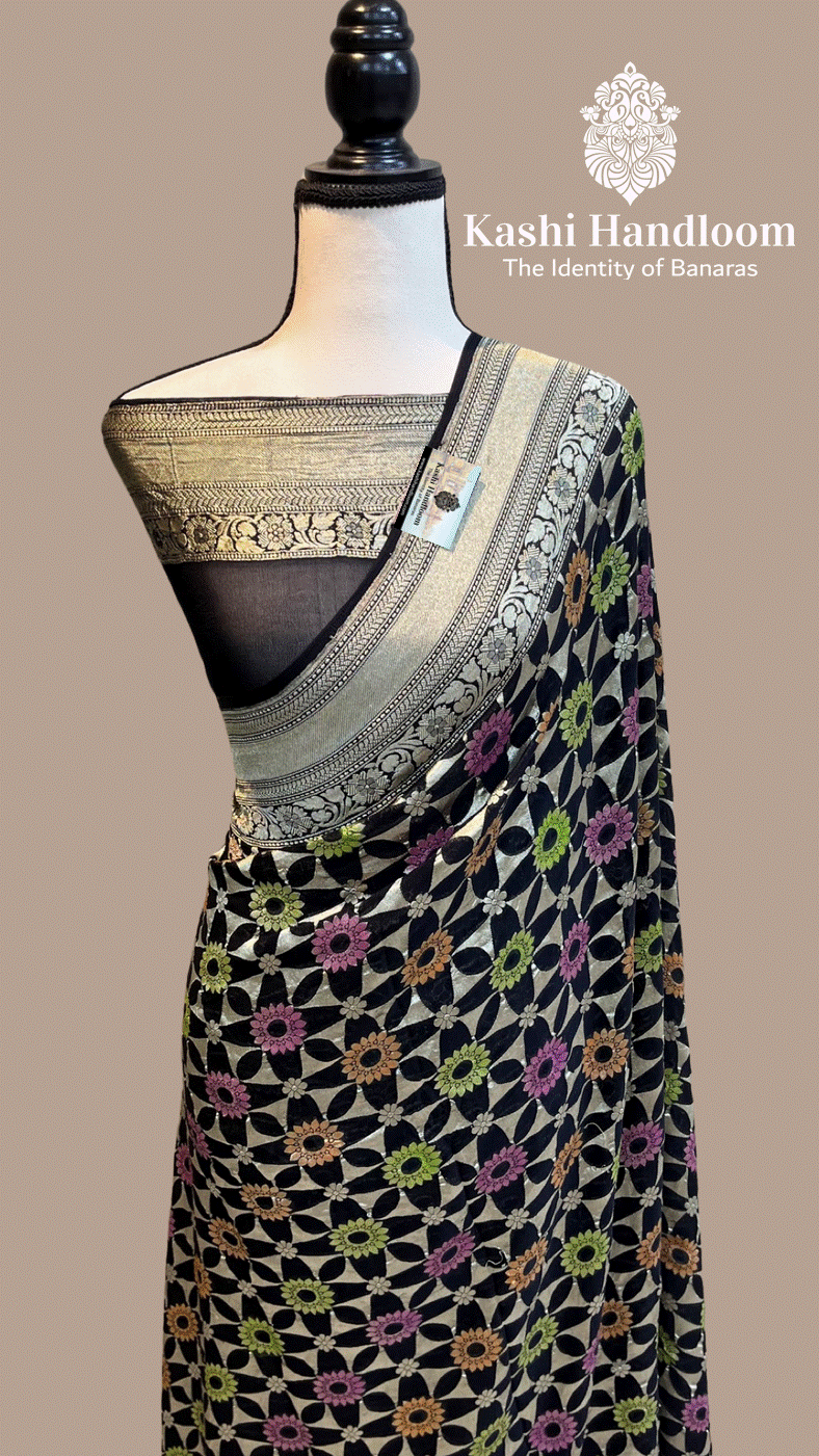 Banaras Handloom Khaddi Georgette Saree Water Zari