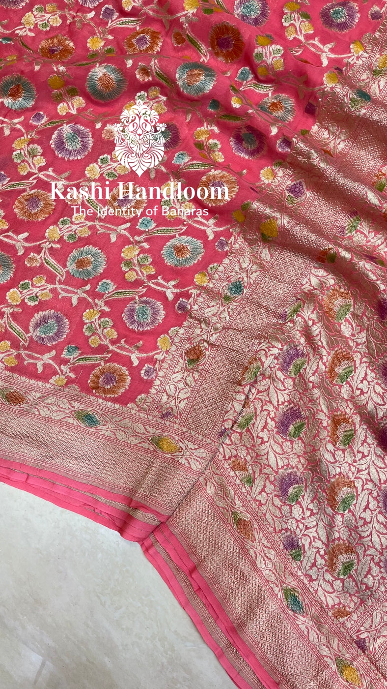 Banaras Handloom Khaddi Georgette Saree Water Zari