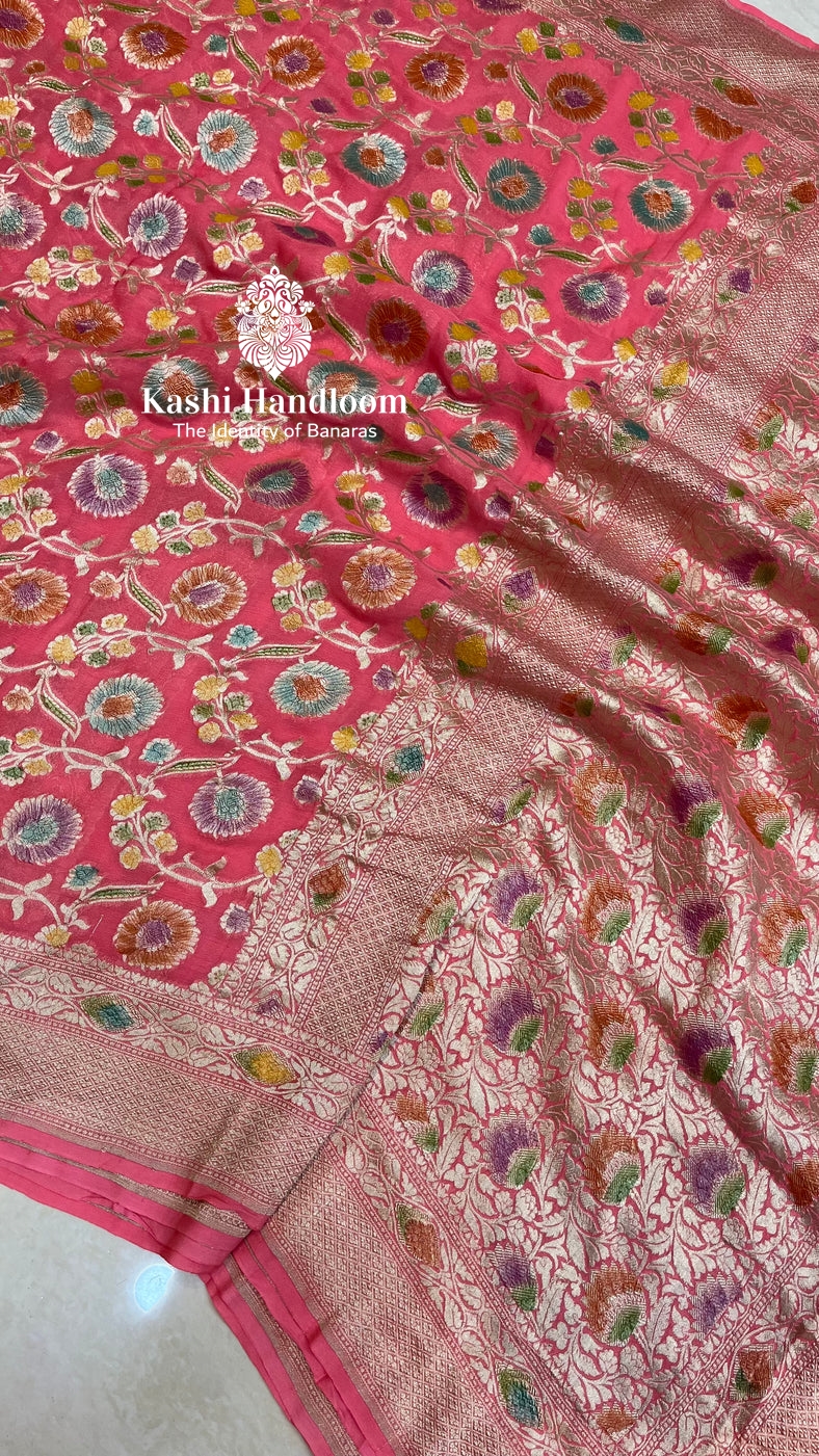 Banaras Handloom Khaddi Georgette Saree Water Zari