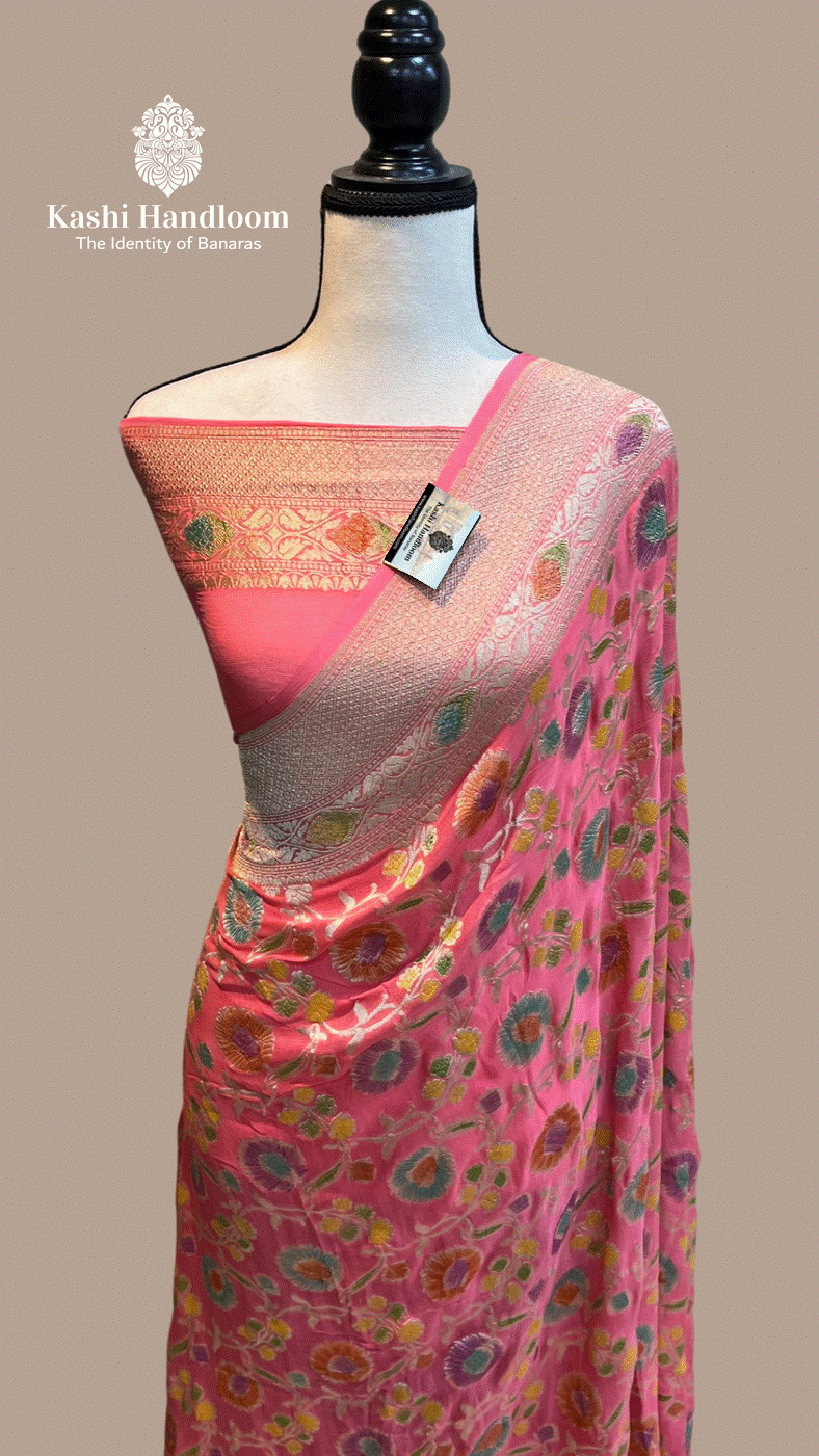 Banaras Handloom Khaddi Georgette Saree Water Zari