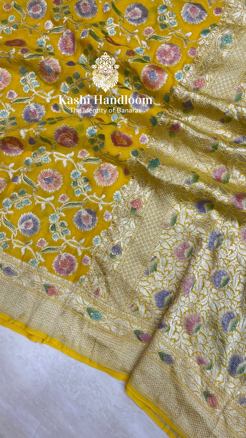 Banaras Handloom Khaddi Georgette Saree Water Zari
