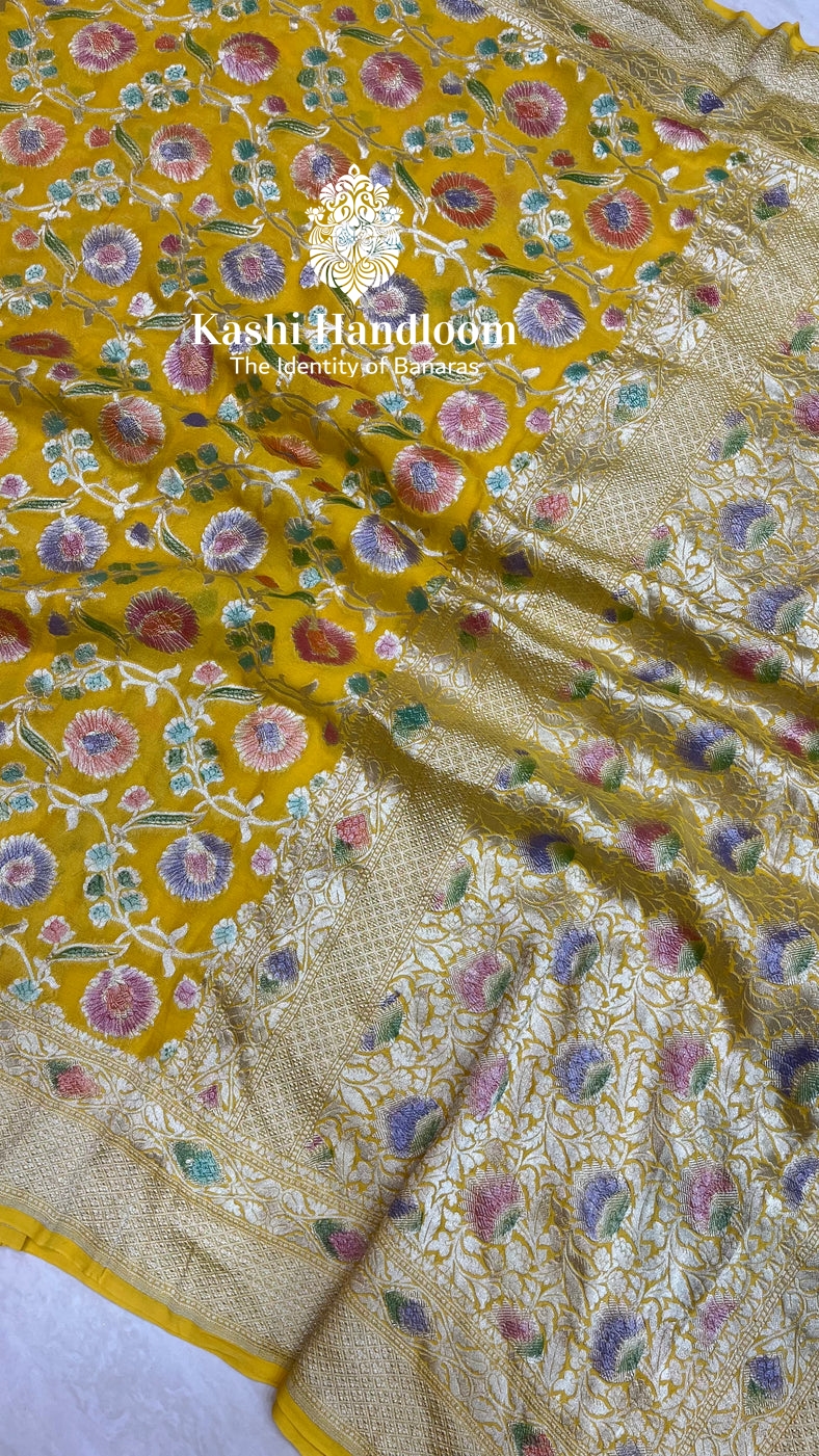 Banaras Handloom Khaddi Georgette Saree Water Zari