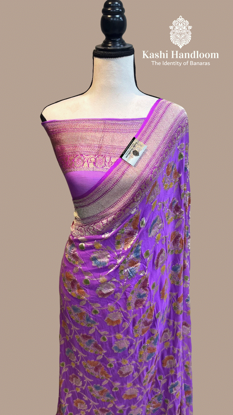 Banaras Handloom Khaddi Georgette Saree Water Zari