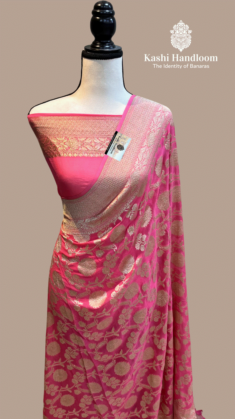 Banaras Handloom Khaddi Georgette Saree Water Zari