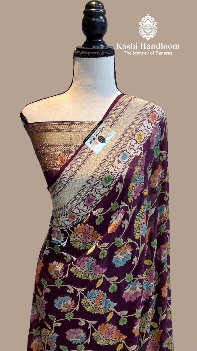 Banaras Handloom Khaddi Georgette Saree Water Zari