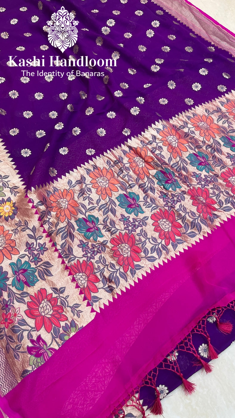 Banaras Handloom Pure Khaddi Tussar Georgette Saree