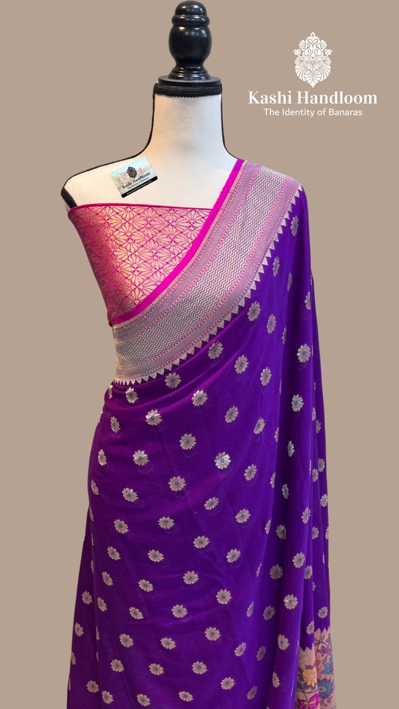 Banaras Handloom Pure Khaddi Tussar Georgette Saree