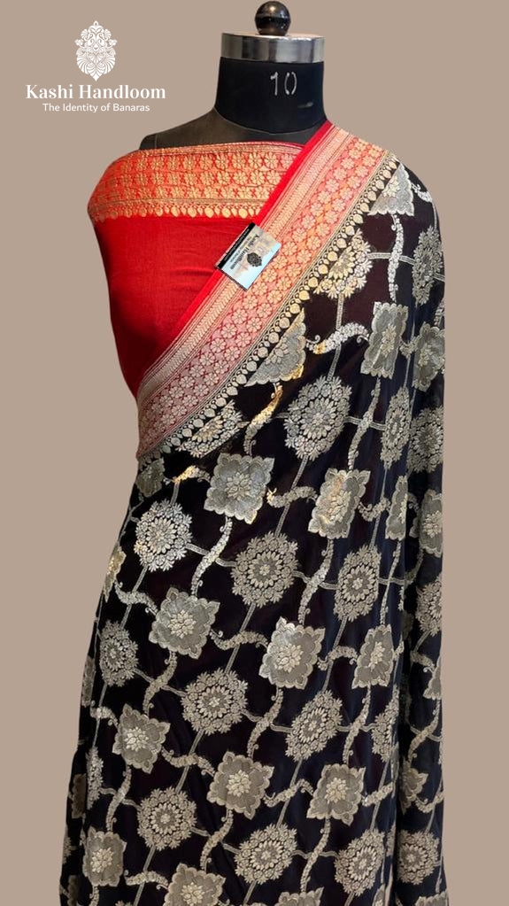 Banaras Handloom Khaddi Georgette Saree Zari Water Zari