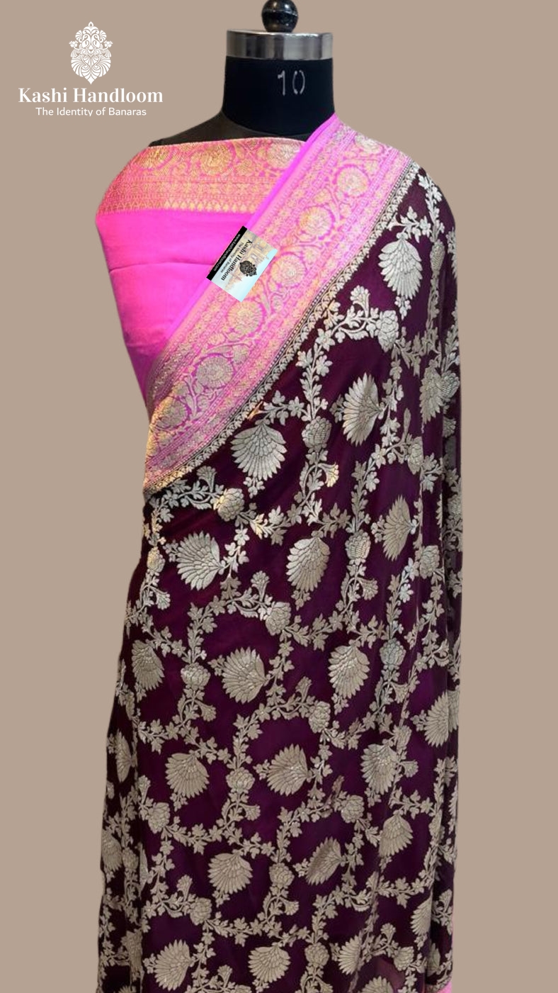 Banaras handloom Khaddi Georgette Saree Water Zari