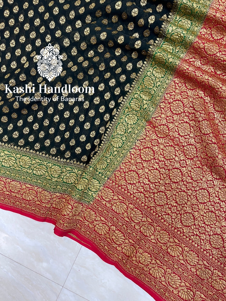 Banaras Handloom Khaddi Georgette Saree Antique Zari