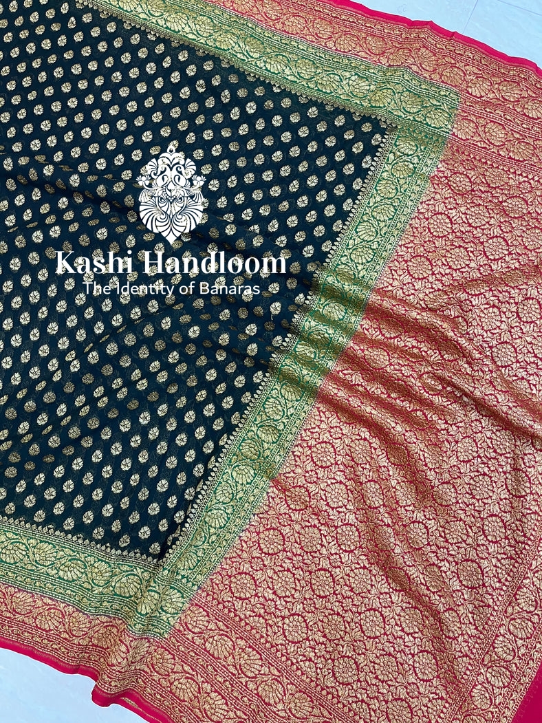 Banaras Handloom Khaddi Georgette Saree Antique Zari
