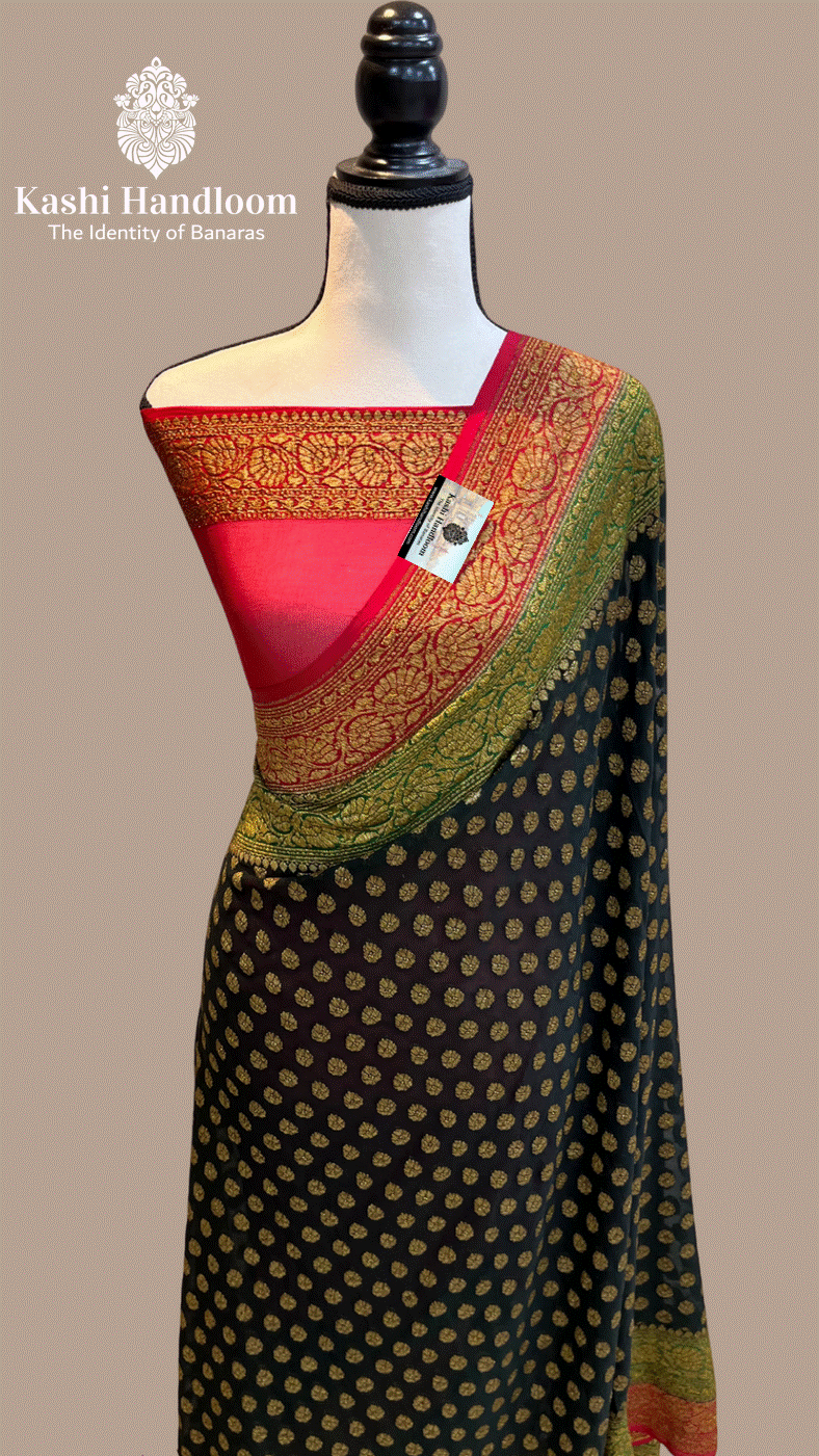 Banaras Handloom Khaddi Georgette Saree Antique Zari