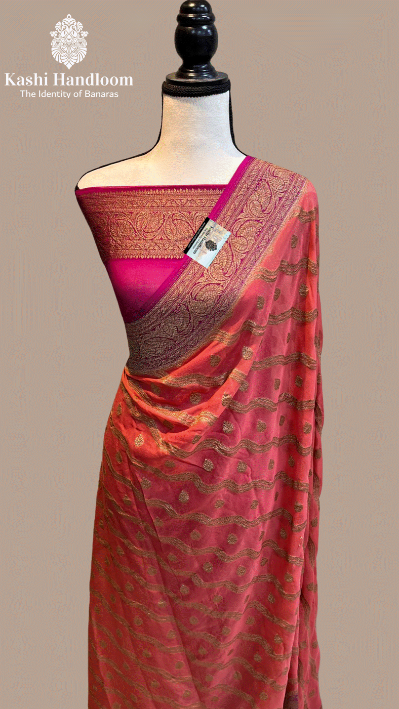Banaras Handloom Khaddi Georgette Saree Antique Zari