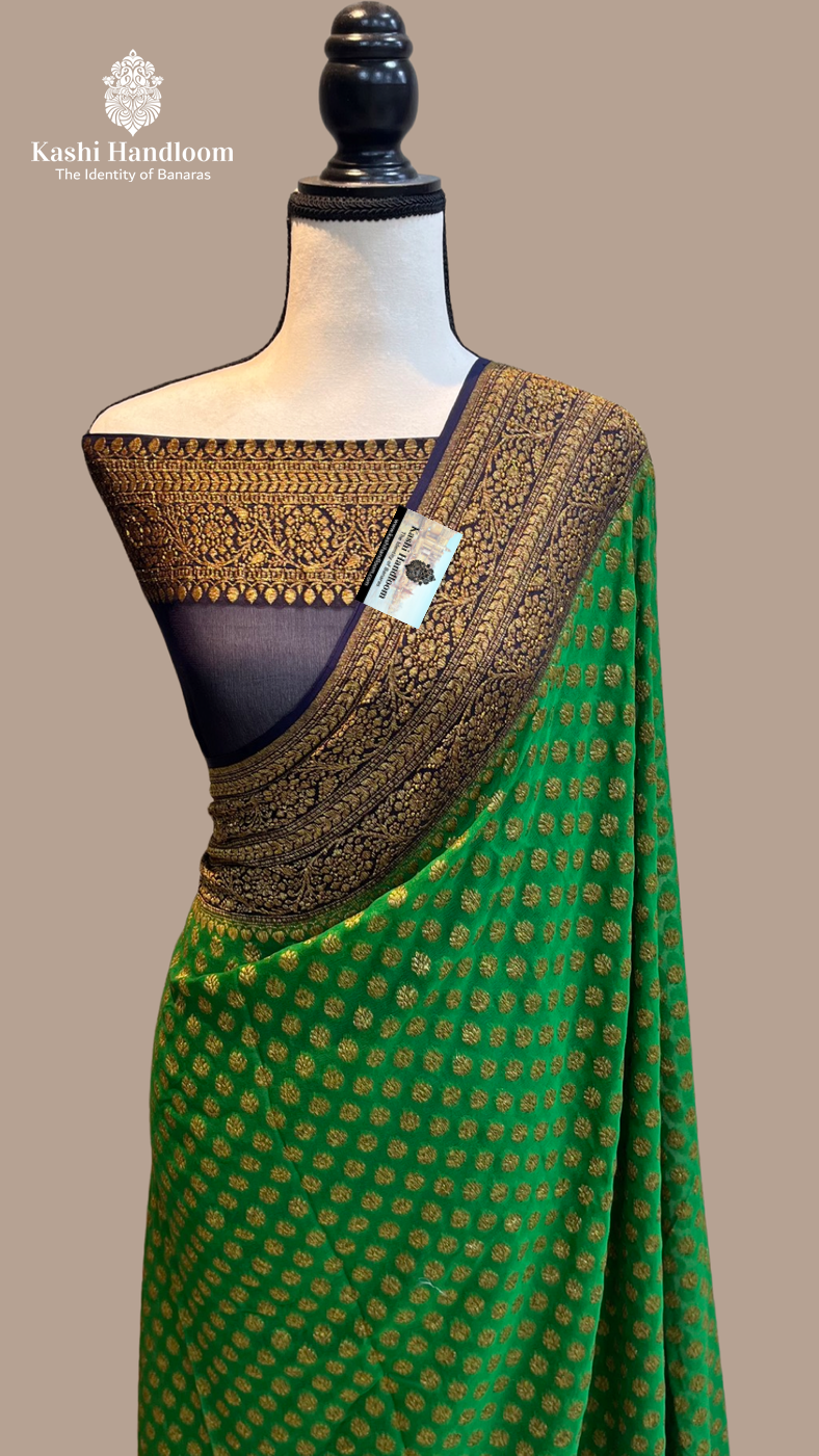 Banaras Handloom Khaddi Georgette Saree Antique Zari