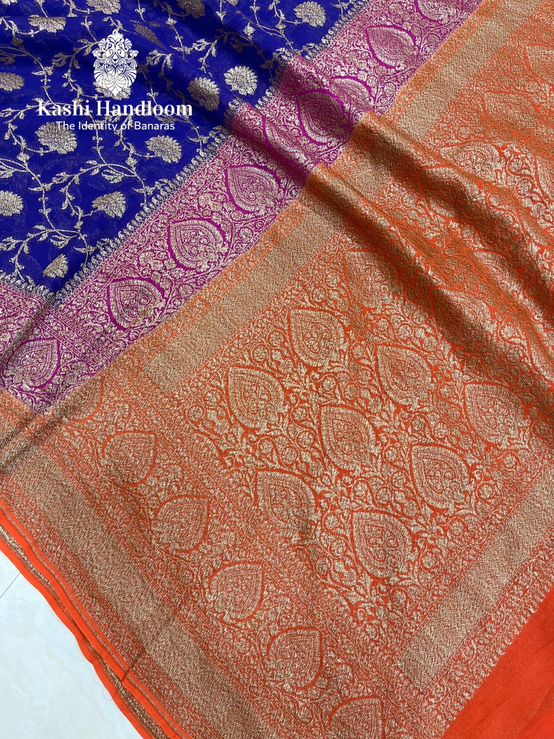 Banaras Handloom Khaddi Georgette Saree Antique Zari