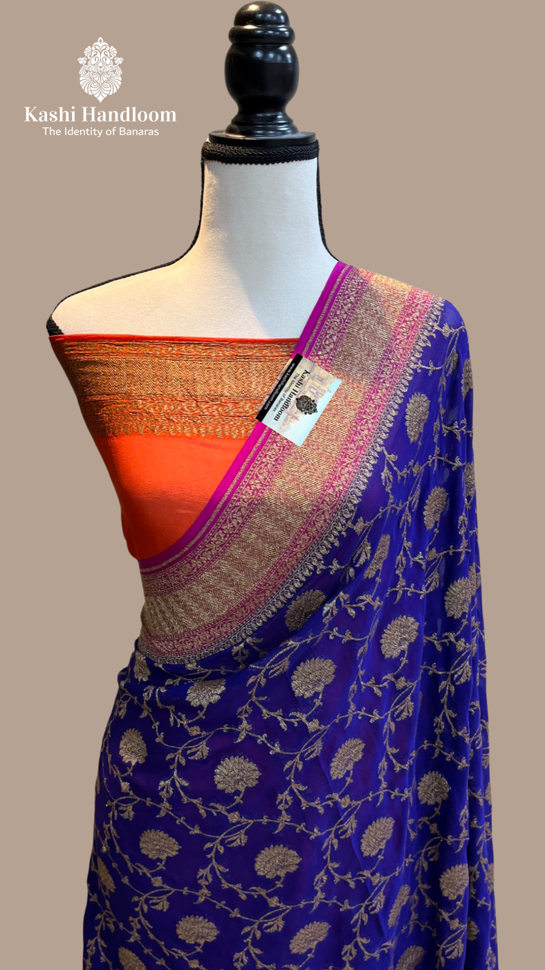 Banaras Handloom Khaddi Georgette Saree Antique Zari