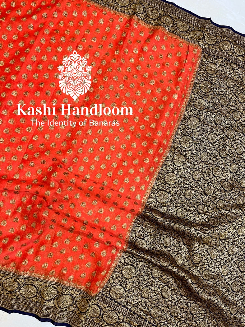 Banaras Handloom Khaddi Georgette Saree Antique Zari