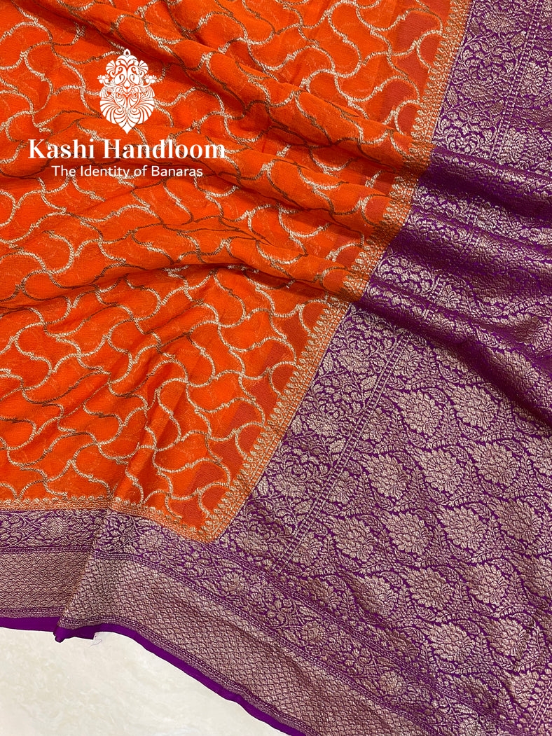 Banaras Handloom Khaddi Georgette Saree Antique Zari