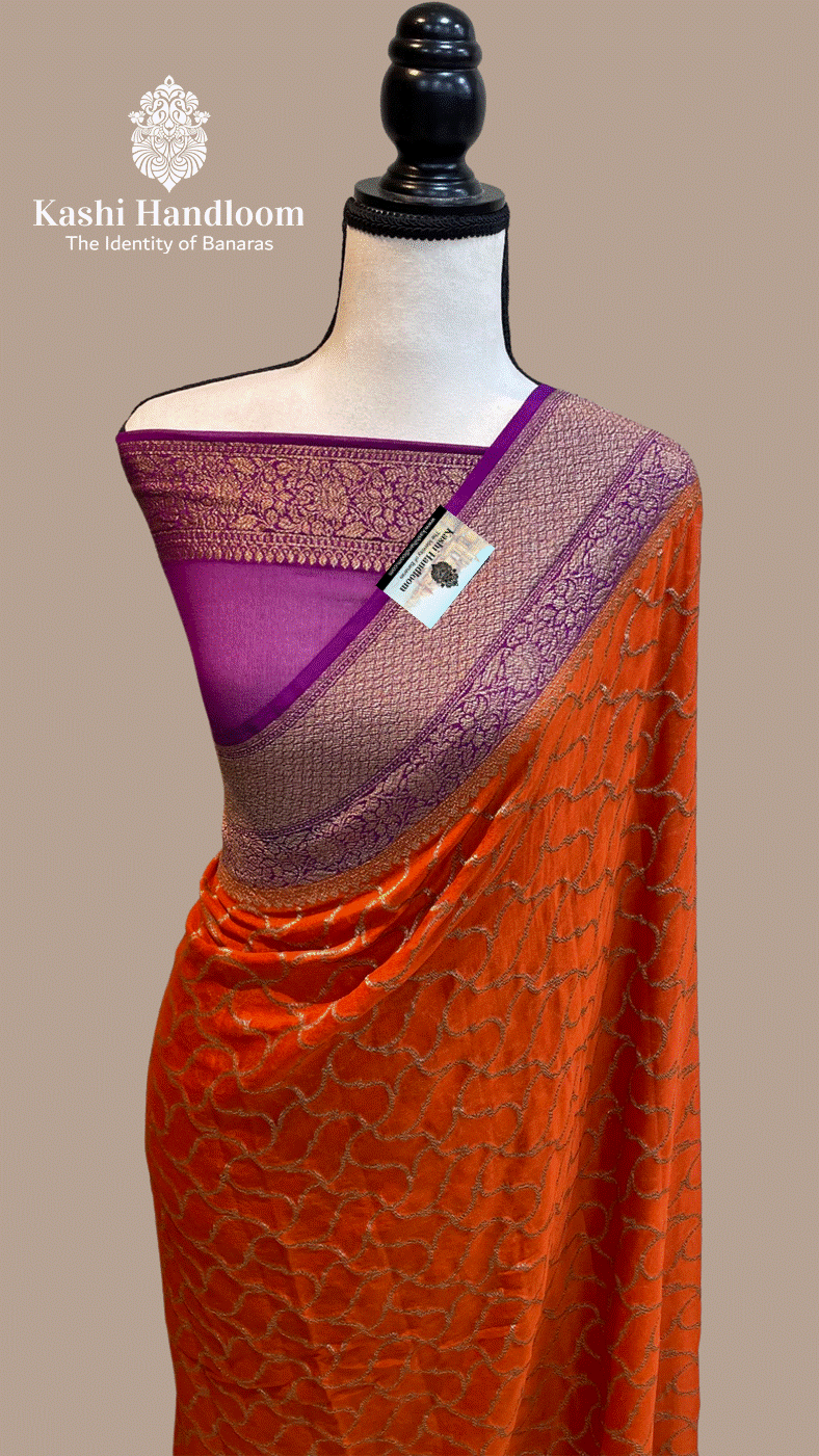 Banaras Handloom Khaddi Georgette Saree Antique Zari