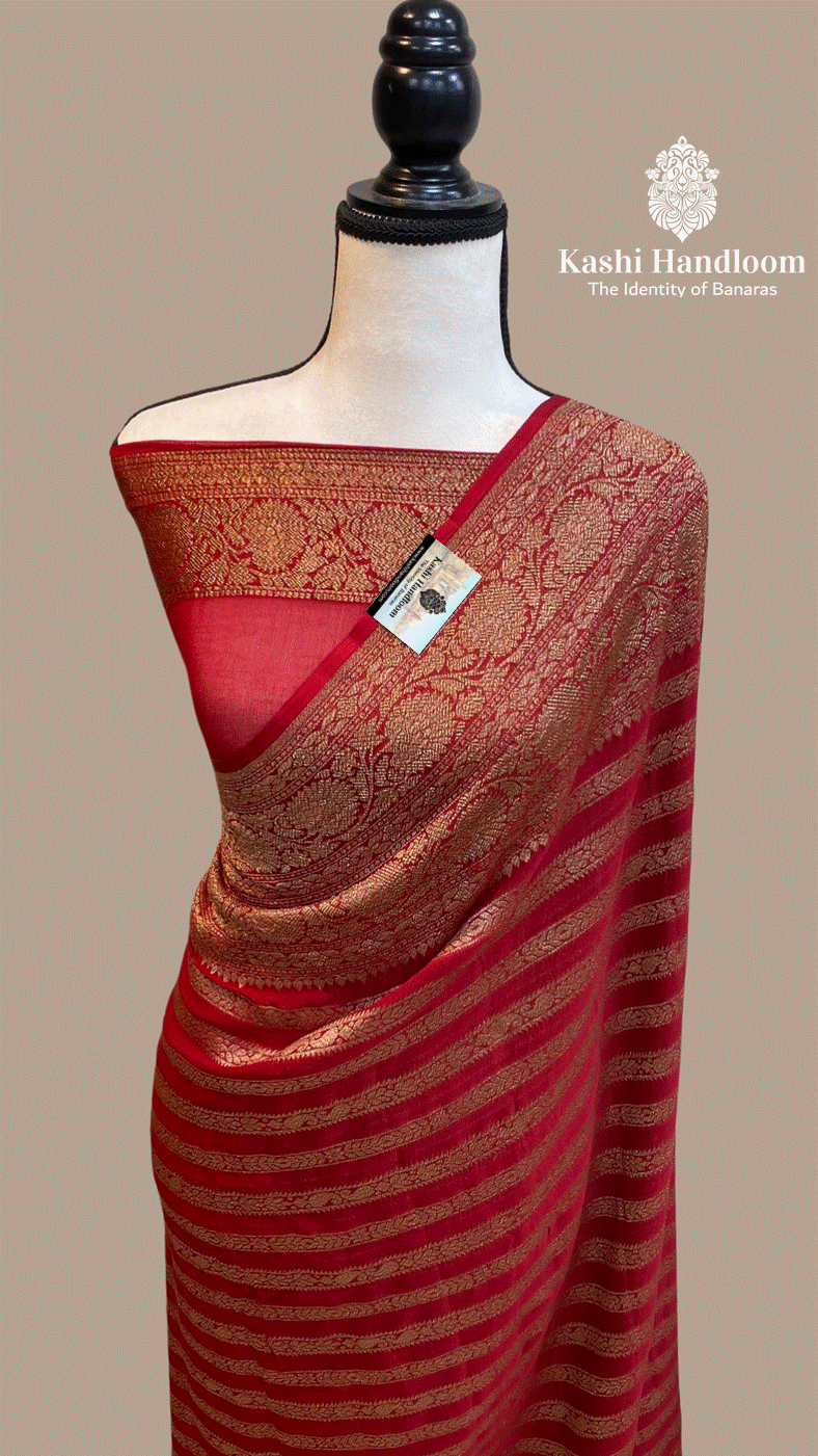 Banaras Handloom Khaddi Georgette Saree Antique Zari