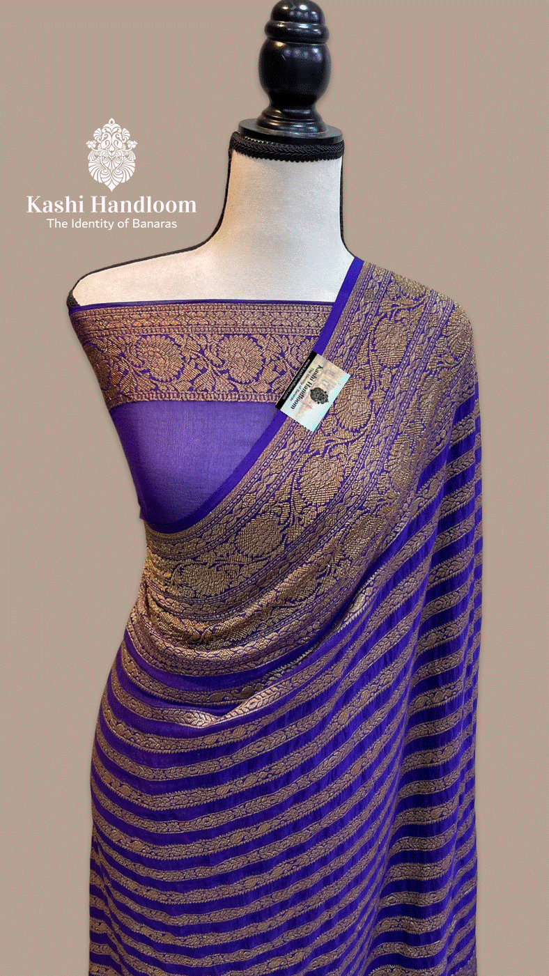 Banaras Handloom Khaddi Georgette Saree Antique Zari