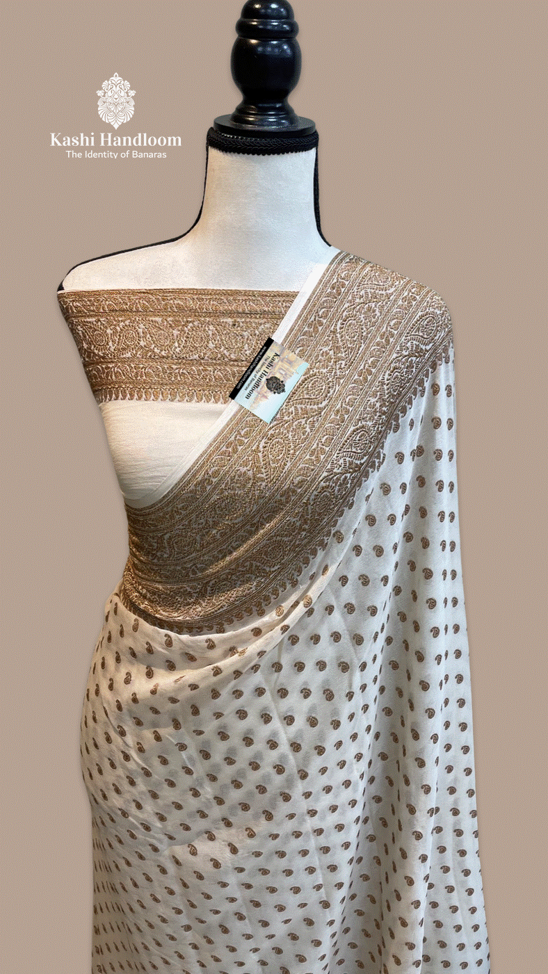 Banaras Handloom Khaddi Georgette Saree Antique Zari