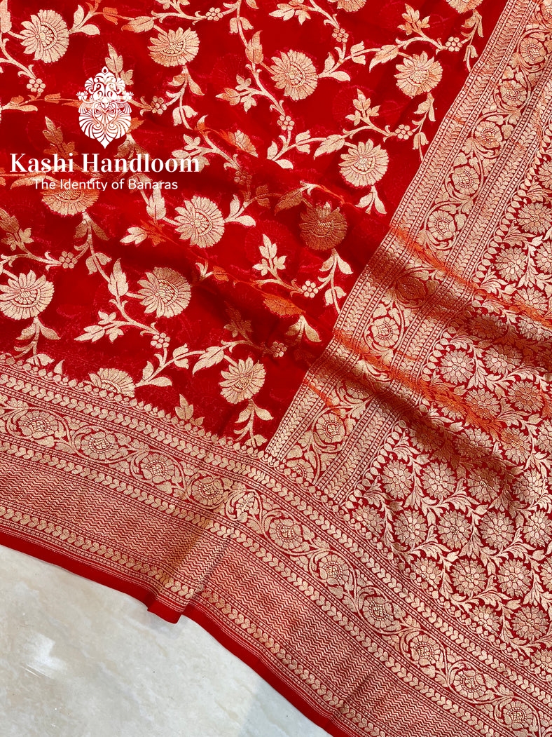 Banaras Handloom Khaddi Georgette Saree { Gold zari }
