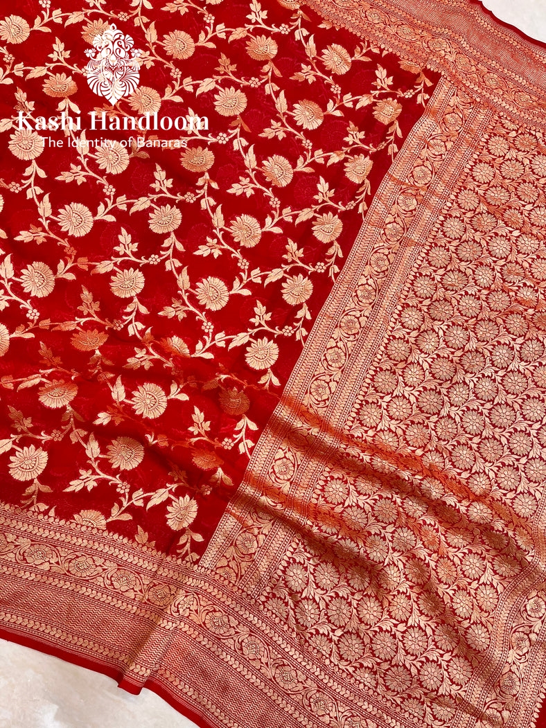 Banaras Handloom Khaddi Georgette Saree { Gold zari }