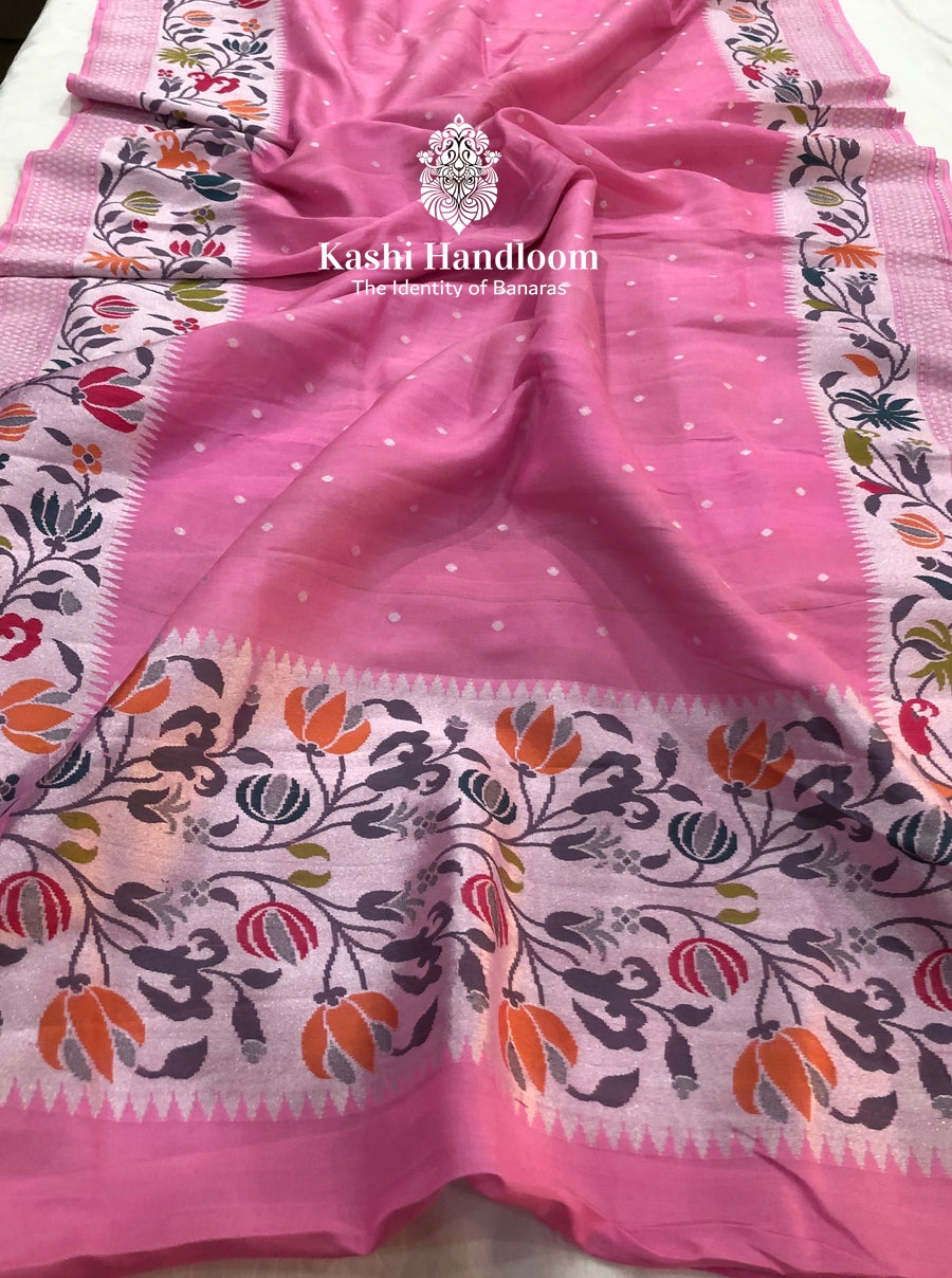 Banaras Handloom Pure Khaddi Tussar Georgette Saree