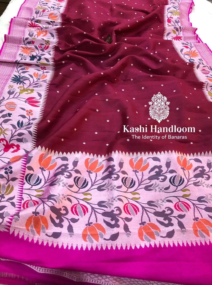 Banaras Handloom Pure Khaddi Tussar Georgette Saree
