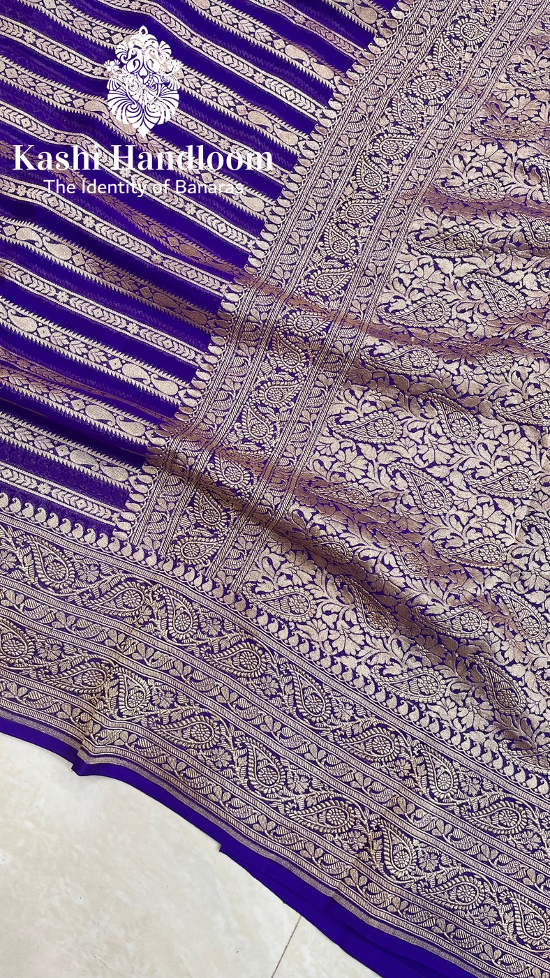 Banaras Handloom Khaddi Georgette Saree { Gold zari }