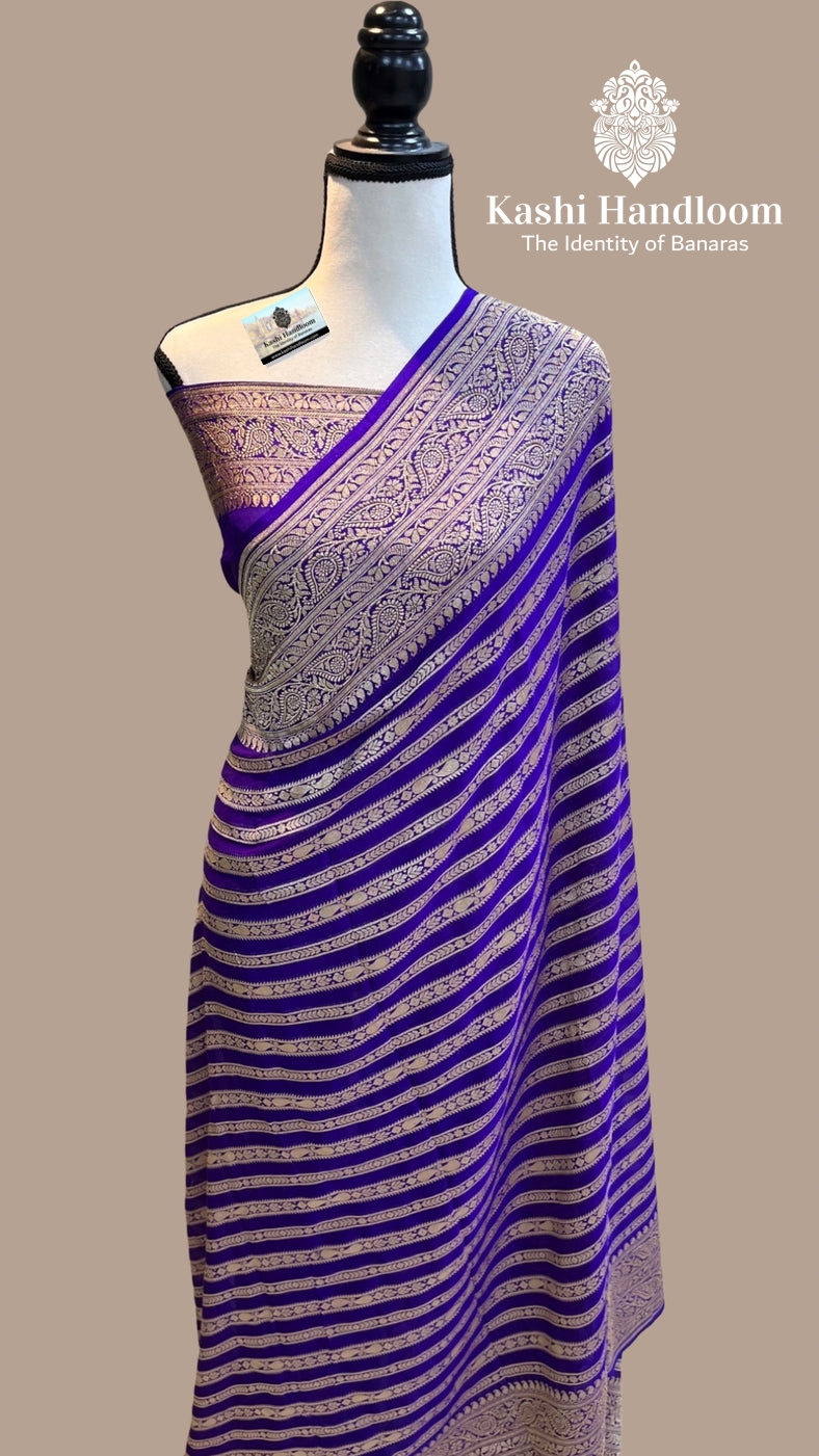 Banaras Handloom Khaddi Georgette Saree { Gold zari }