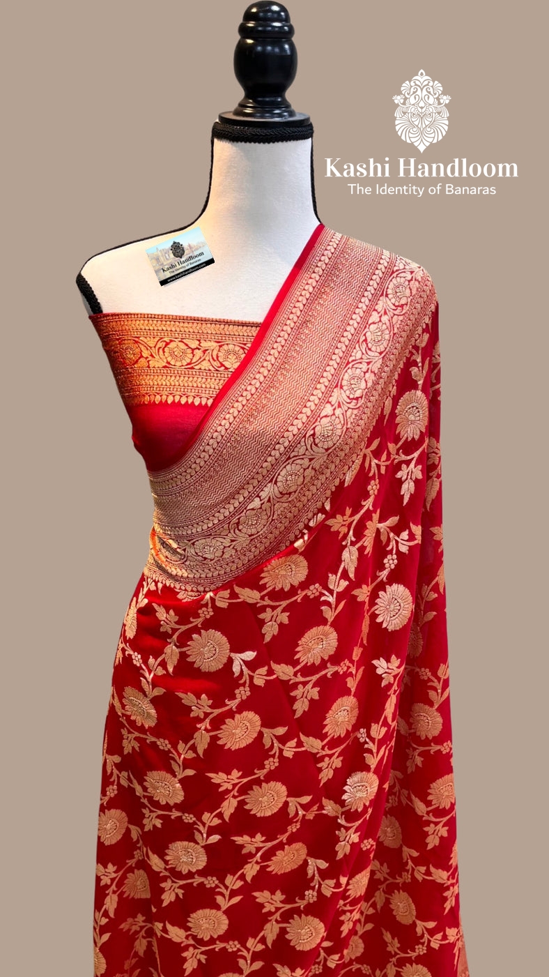 Banaras Handloom Khaddi Georgette Saree { Gold zari }