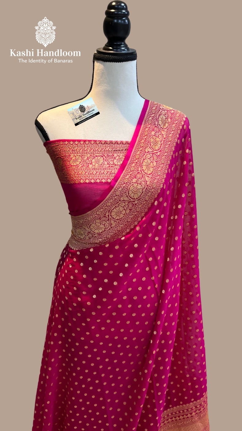 Banaras Handloom Khaddi Georgette Saree { Gold zari }