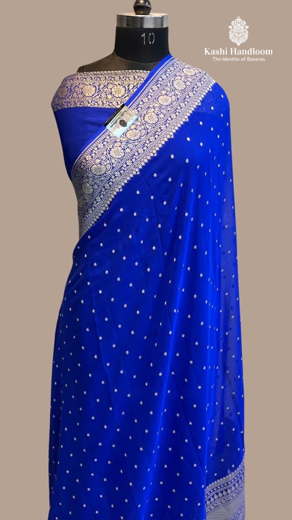 Banaras Handloom Khaddi Georgette Saree { Gold zari }
