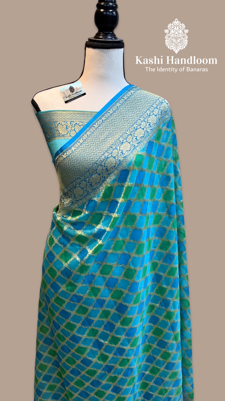 Banaras Handloom Khaddi Georgette Saree { Gold zari }