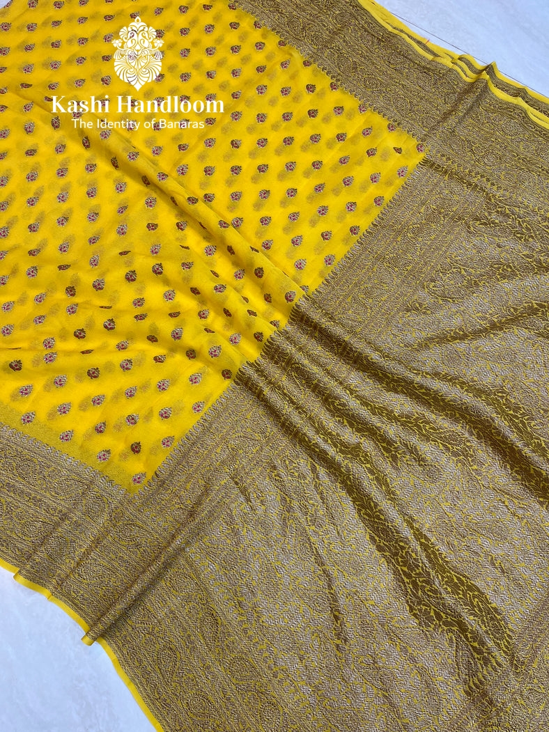Banaras Handloom Khaddi Georgette Saree  Antique Zari