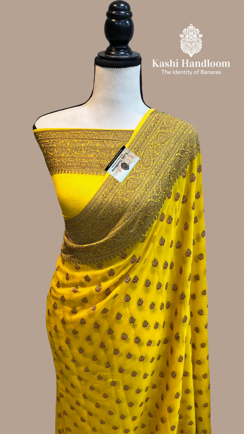 Banaras Handloom Khaddi Georgette Saree  Antique Zari