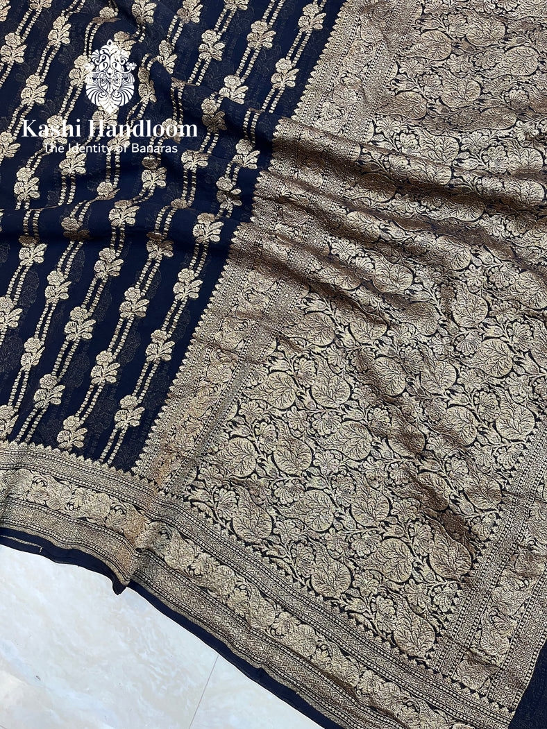 Banaras Handwoven Pure Khaddi Georgette Antique Zari